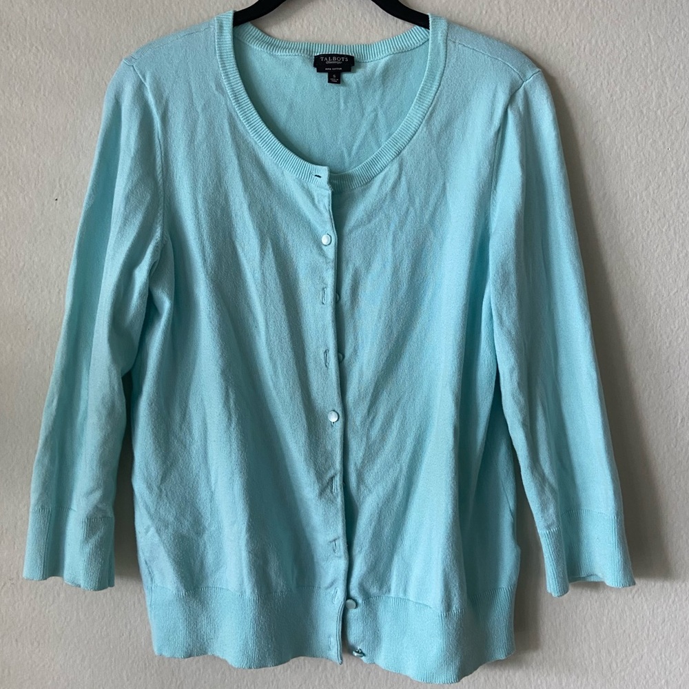 Talbots Teal Blue Pima Cotton Cardigan, Size S